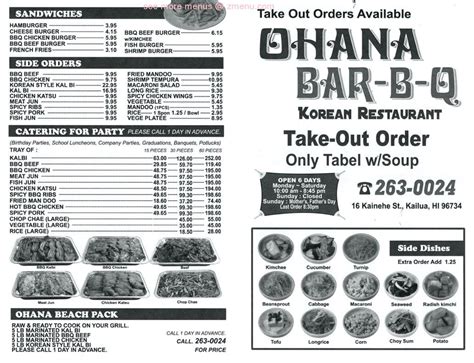 Menu for Ohana Q in Kailua